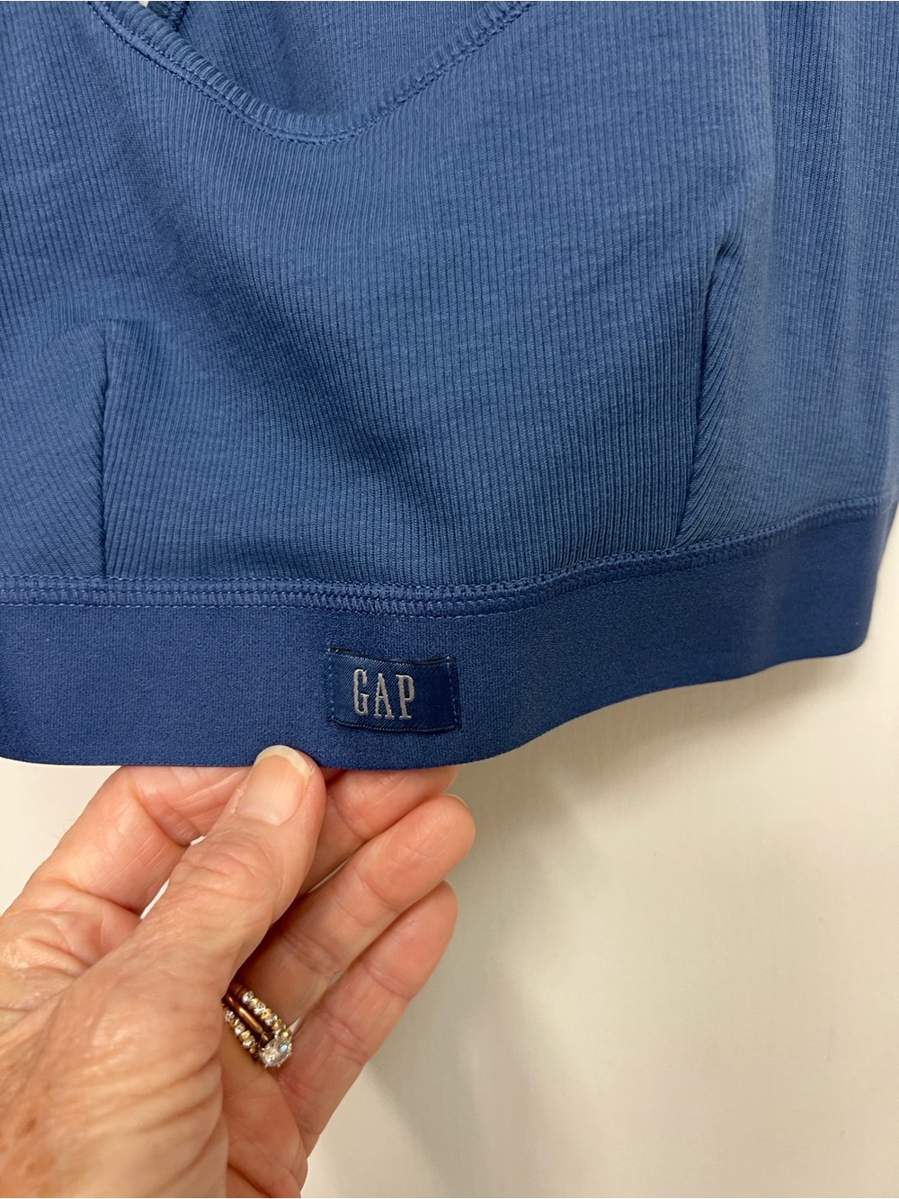 GAP GapBody Logo Women's Ribbed Logo Comfort Racerback Bralette, Blue colored - Picture 5 of 9